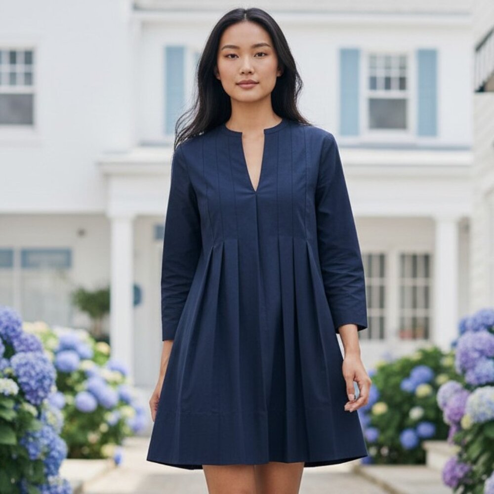 Tuckernuck Luella Dress Navy Pleated A Line Mini XXXL NWT Long Sleeves - Picture 2 of 13